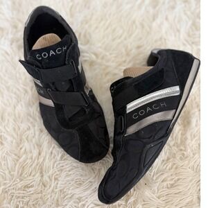 Coach Sneakers Black Signature Jacquard Silver Stripe Hook and‎ Loop Closure 10